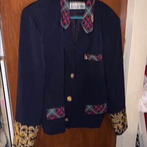 Chaus Vintage Blue and Gold Blazer with Structured Design